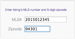 Screenshot form asking MLS number to look up