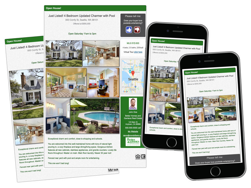 sample of a Better Homes and Gardens Real Estate themed MondoFlyers template