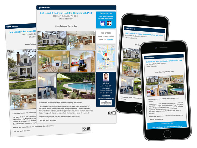 sample of a Windermere Real Estate themed MondoFlyers template